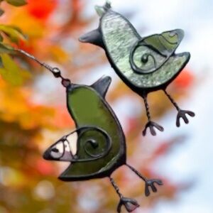 Bird Green & Black Acrylic Fish Hook Earrings